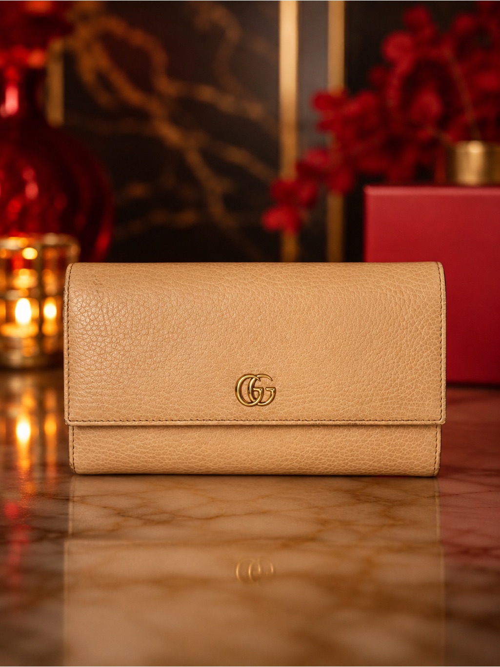 Gucci Light Pink Pebbled Leather Snap Closure Long Wallet | Full Inclusion